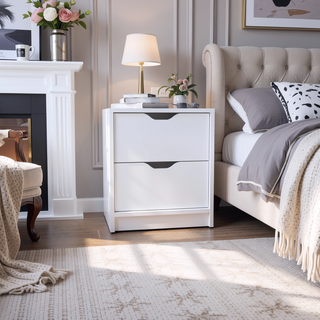 Sunvega White Double Drawer Nightstand with Large Top Surface and Spacious Storage