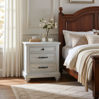 Sunvega Coastal Farmhouse Gray 3-Drawer Nightstand with USB Charging Port