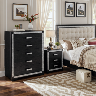 Sunvega White Nightstand with Integrated Speaker Cooler Insert and Glitter Detailing