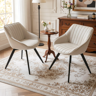 Sunvega Modern PU Leather Dining Chairs Set of 2 with Black Metal Legs for Kitchen
