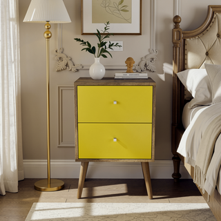 Sunvega Modern White and Brown Nightstand with 2 Drawers for Bedroom
