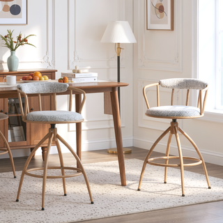 Sunvega Modern Industrial Swivel Bar Stool Set of 2 with Cushioned Fabric Seat