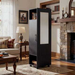 Sunvega 63 Inch Tall Wardrobe Cabinet with Mirror and Three Shelves for Bedroom Storage