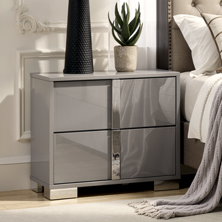 Sunvega Contemporary White Nightstand with Chrome Legs and Handles for Bedroom