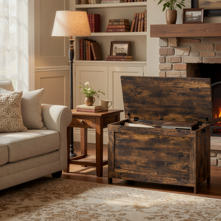 Sunvega Rustic Brown Wooden Storage Chest with Two Safety Hinges and Side Handles
