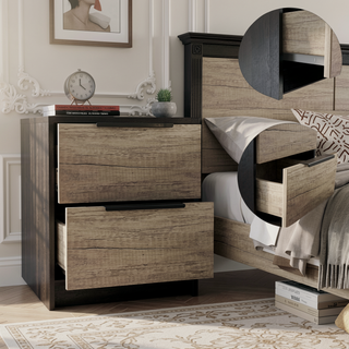 Sunvega Light Gray Two Drawer Nightstand with Metal Handle for Bedroom