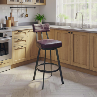 Sunvega Brown Metal Counter Stool with 360 Swivel and Chocolate Faux Leather