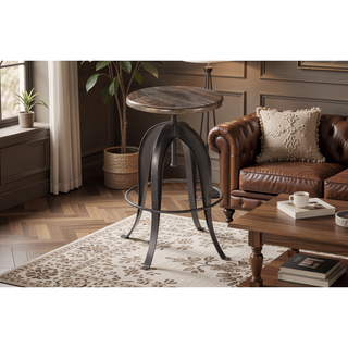 Sunvega Solid Wood Seat Top Metal Frame Round Stool with Smooth Crank Mechanism