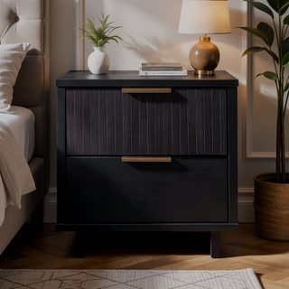 Sunvega Modern Glam Nightstand with Gold Steel Handles and Solid Wood Drawers
