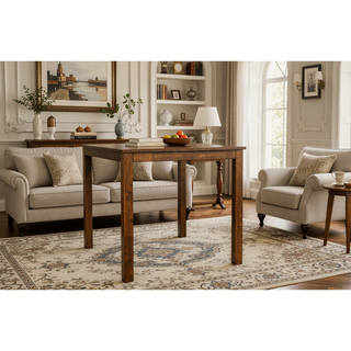Sunvega Transitional Dark Walnut Finish 5pc Dining Set with Beige Fabric Cushioned Seats