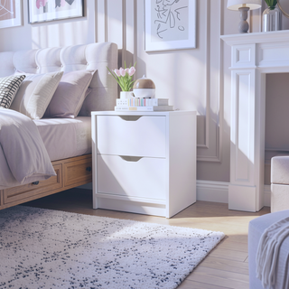Sunvega White Finish Two Drawer Nightstand for Bedroom with 4.3" H Drawers