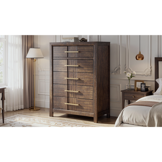 Sunvega Modern 5-Drawer Chest with Silver Handles and Wood Construction