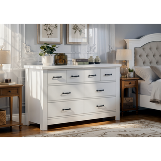 Sunvega White 6-Drawer Dresser with Black Handles and Paper Lamination Finish