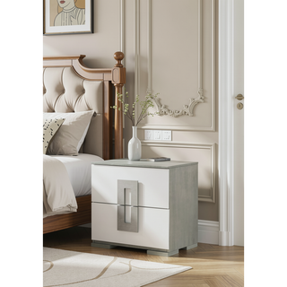 Sunvega Sleek White Modern Nightstand with Two Spacious Drawers for Bedside