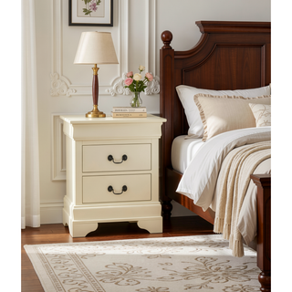 Sunvega Classic Beige Nightstand With Two Drawers for Bedroom Storage