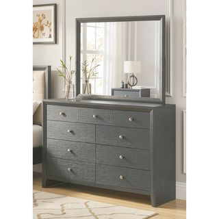 Sunvega Contemporary Gray Gun Metal Finish Two Drawer Nightstand with Round Handle Pull