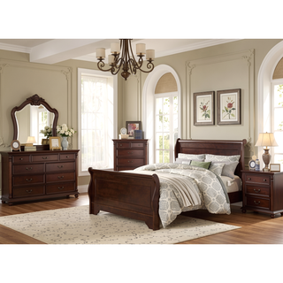 Sunvega Brown Cherry Finish Louis Phillipe Style 6 Drawer Dresser with Hidden Jewelry Storage