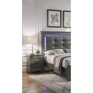 Sunvega Modern Grey Wooden Nightstand with 2 Drawers and Unique Handles