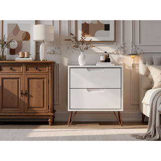 Sunvega Mid-Century Modern Nightstand with Spacious Drawers and Metal Legs