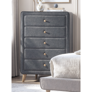 Sunvega Valdemar Brown Fabric and Weathered Gray Finish Queen Size Bed