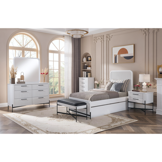 Sunvega White 6 Drawer Dresser with Reeded Fronts and Metal Accent Base