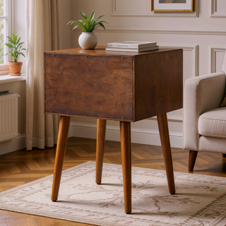 Sunvega Modern Walnut Nightstand with Two Storage Drawers and Gold Accents