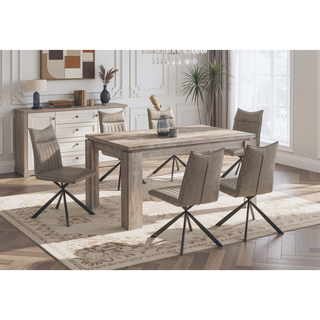 Sunvega Reclaimed Wood Look Taupe Dining Table with Block-Style Legs for Large Gatherings