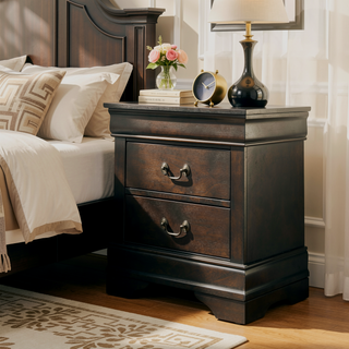 Sunvega Transitional Style Solid Wood Nightstand with Antique Brass Hanging Pulls