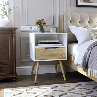 Sunvega 25 Inch High White Light Oak Nightstand with Superior Top and Four Legs