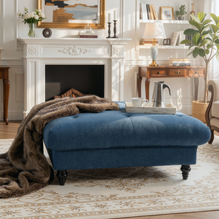 Sunvega Bordeaux Tufted Ottoman with Pillow Top and Cream Fabric for Living Room
