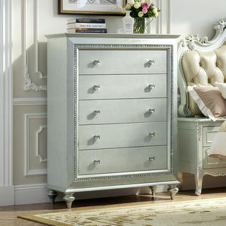 Sunvega Champagne Finish Nightstand with Crystal Accents and Felt-Lined Drawers