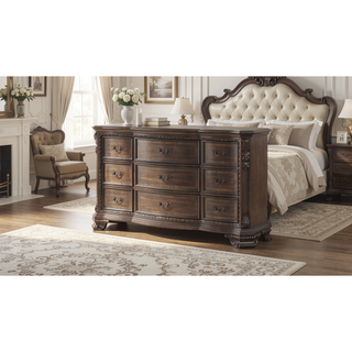 Sunvega Traditional Style 9-Drawer Wood Dresser with Metal Pulls in Dark Walnut