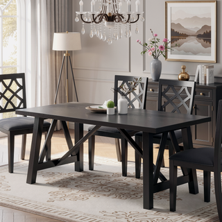 Sunvega Farmhouse Style Dining Table with Rubberwood Frame and Wood-Like Top