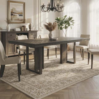 Sunvega Sleek Dark Grey Rectangular Dining Table with Chevron Pattern and Trestle Base