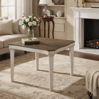 Sunvega Seaside Nutmeg Mindi Veneer Starburst Dining Table with Rustic Cream Legs