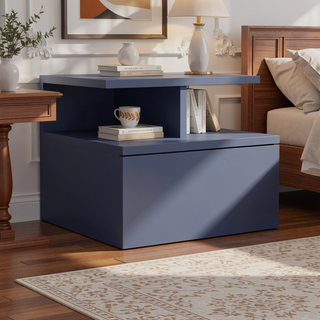 Sunvega Blue Floating Nightstand With Drawer And Shelves For Storage And Decor