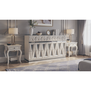 Sunvega Modern High Gloss Lacquer Dresser with Gold Crystal Accents