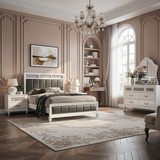 Sunvega White Nightstand with Two Spacious Drawers and Crystal Hardware