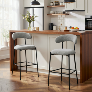 Sunvega 26 inch Counter Height Bar Stool with Soft Teddy Fabric and Black Powder Coating Base