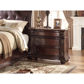 Sunvega Traditional Style End Table with Marble Top and Three Drawers