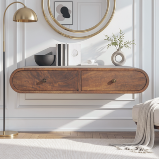 Sunvega Timeless Elegance Solid Wood Floating London Console with 2-Drawers in Chestnut Brown