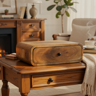 Sunvega Wall-Mounted Oak-ish Mango Wood Nightstand with Single Drawer