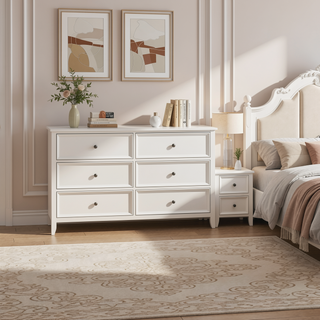 Sunvega White Finish 2 Drawer Bedroom Nightstand Farmhouse Style Bedside Table
