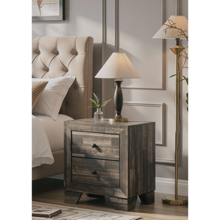 Sunvega Rustic Brown Gray Finish Wooden Nightstand with Two Drawers for Bedroom