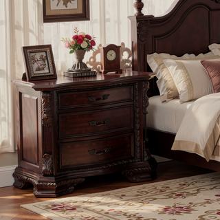 Sunvega Traditional Style End Table with Marble Top and Three Drawers