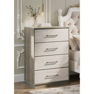 Sunvega Modern Two-Tone Wood Chest with Four Spacious Drawers for Storage