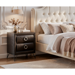 Sunvega Contemporary Dark Merlot Finish Nightstand with Two Curved Drawers