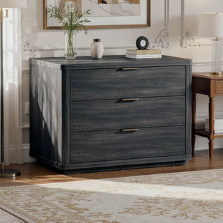 Sunvega Modern Charcoal Gray Nightstand with 3 Full Extension Drawers