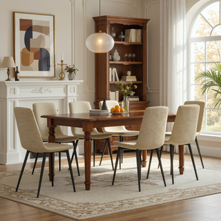 Sunvega Modern Upholstered Dining Chairs Set of 4 with Linen Cushion and Black Metal Legs