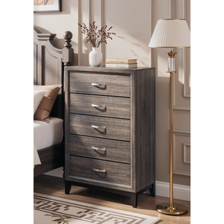 Sunvega Contemporary Gray Finish Wooden Dresser with Six Storage Drawers